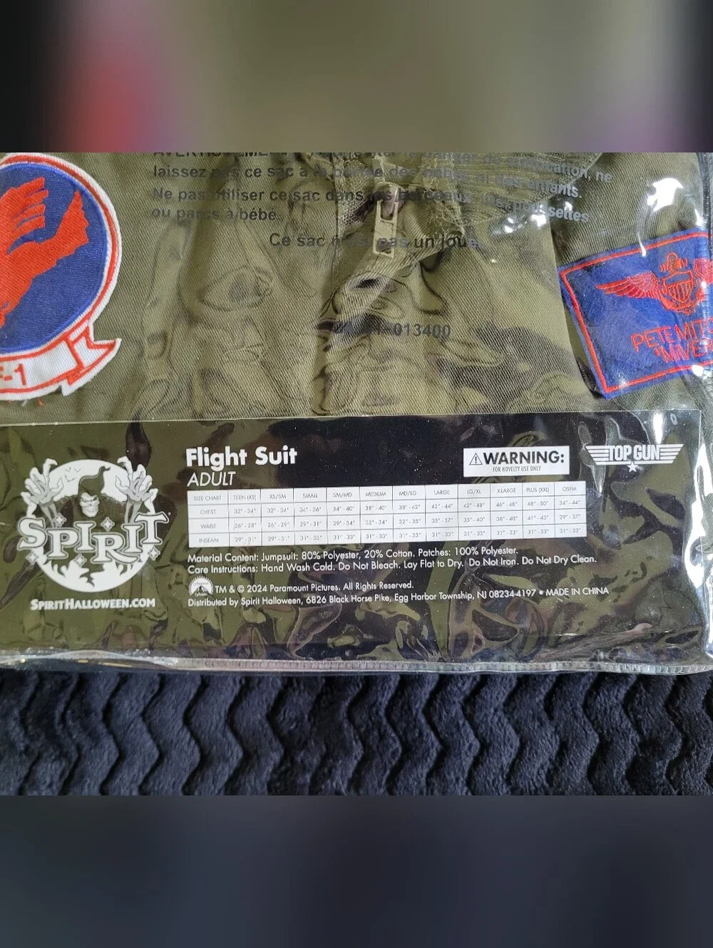 Top Gun Flight Suit Costume - Olive Green Jumpsuit - Picture 3 of 16